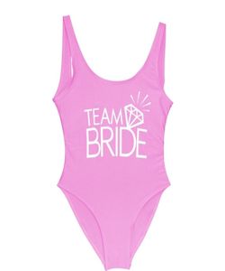 Équipe Bride Lettre imprimé Diamond Pattern Swimsuit Femmes Swimwear Monokini Sexy BodySuit Jumps Bathing Trssolding Wedding 2106195053110