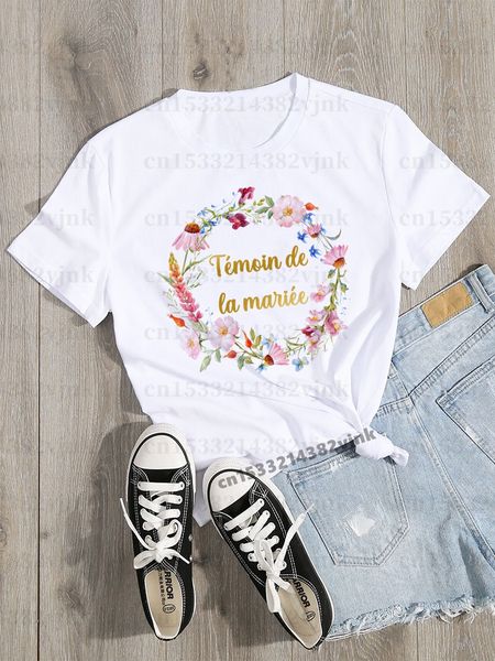 Equipo Bride Temoin de la Mariee Fiesta de bodas Mujeres Evjf Camiseta Camiseta Casual Damas Camas de manga corta Blanca NACULAR