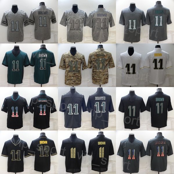 Equipo de fútbol Jersey 11 AJ Brown Uniforme Vapor Color Rush Hemp Gray Drift Rainbow Leopard Grain USMC Goddess Hyphenation Shadow Smoke Bandera cosida transpirable