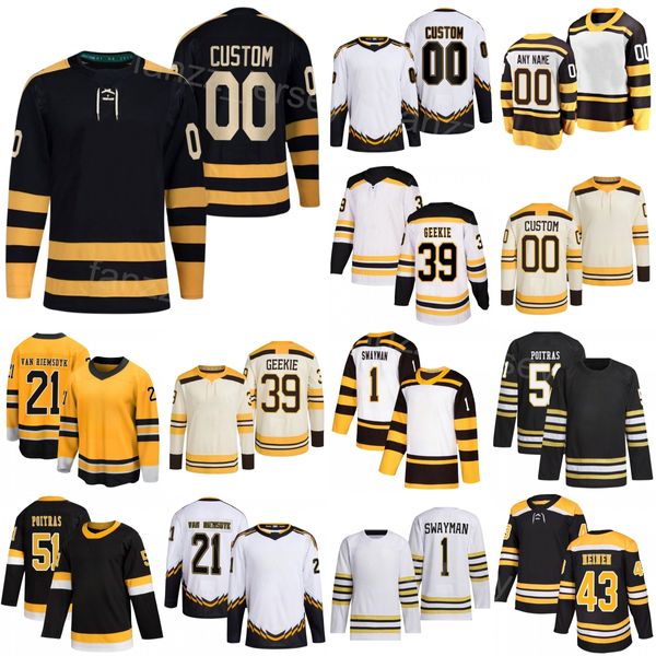 Equipo de hockey 19 Johnny Beecher Jersey Niños Hombres Mujeres 43 Danton Heinen 39 Morgan Geekie 21 James van Riemsdyk 51 Matthew Poitras 1 Jeremy Swayman 88 David Pastrnak Venta