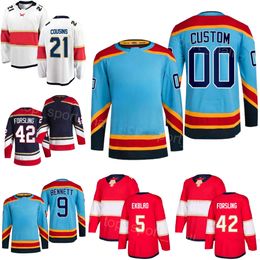 Team Hockey 42 Gustav Forsling Jerseys 9 Sam Bennett 5 Aaron Ekblad 15 Anton Lundell 21 Nick Cousins 12 Marc Staal 94 Ryan Lomberg Reverse Retro Stitch Homme Femme Jeunesse