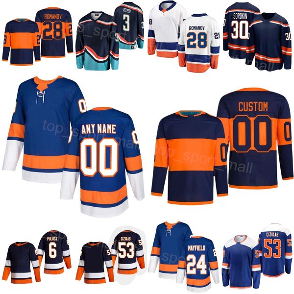 2425 Stadium Series Hockey 6 Ryan Pulock Jersey 24 Scott Mayfield 30 Ilya Sorokin 25 Sebastian Aho 28 Romanov 53 Casey Cizikas 3 Adam Pelech Cousu Homme Femme Jeunesse