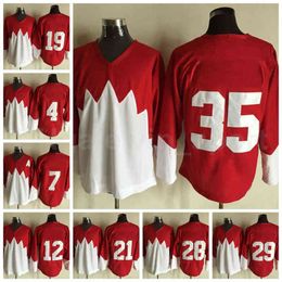 Equipo de hockey sobre hielo 1972 Retror Hombres Todo cosido 21 STAN MIKITA Jersey 28 BOBBY CLARKE 29 KEN DRYDEN 35 TONY ESPOSITO Rojo Blanco