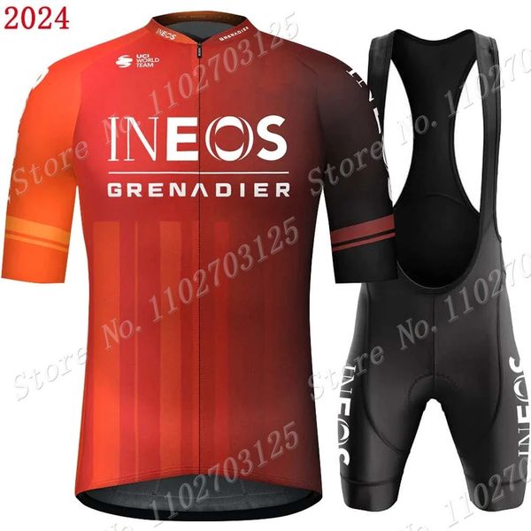 Equipo Ineos Grenadier 2024 Conjunto de camiseta de ciclismo Manga corta Ropa naranja Camisa de bicicleta Traje Bicicleta Bib Shorts MTB Maillot Ropa 240131