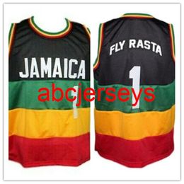 Team Jamaica Fly Rasta #1 retro basketbalshirt gestikt op maat gemaakte truien met een willekeurige nummernaam Ncaa XS-6XL