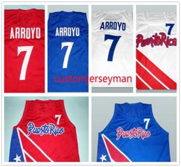 Équipe Porto Rico7 Carlos Arroyo Basketball Jerseys Blanc Rouge Bleu Rouge Cousue Coutume Made S5xl8327875