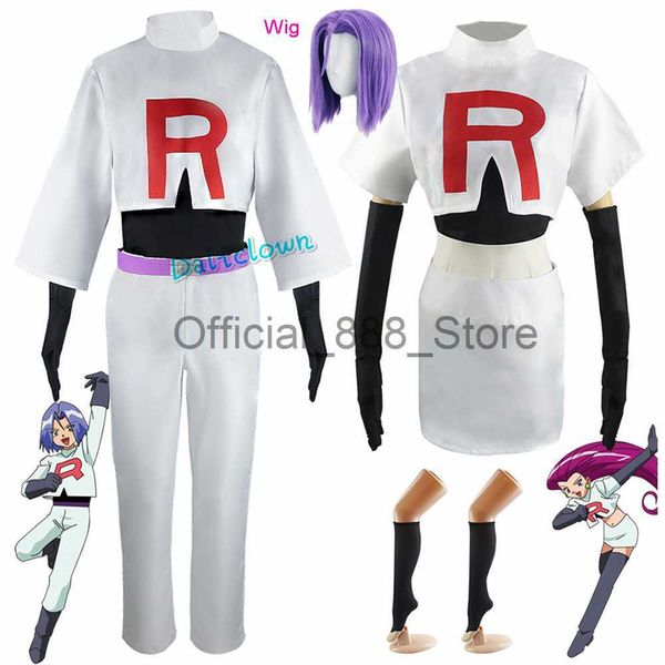 Team Rocket Cosplay Jessie Musashi James Kojirou Disfraz de Halloween Peluca Conjunto completo Mujeres Hombres Niñas Juego Anime Uniforme Accesorios x0830