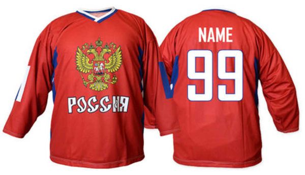 Maillot de Hockey sur glace blanc et rouge de l'équipe de russie pour hommes, broderie cousue, personnalisable avec n'importe quel numéro et nom