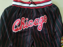 Teamshorts Vintage basketbal met ritszakken Hardloopkleding Chicago 10e zwart-witte streep Just Done maat S-XXL