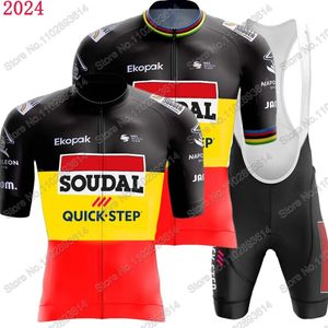 Team Soudal Quick Step 2024 België Wielertrui Set Wereldkampioen Kleding Racefiets Shirts Pak Fietsbroek MTB-kleding 240131