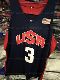 Team USA Dwyane Wade # 3 Retro Basketball Jersey Mens cousé bleu marine personnalisé tous les maillots de nom de numéro