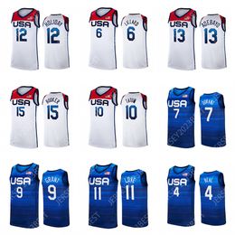 Équipe USA Tokyo 2021 basketball 7 maillots Durant 15 Booker Summer Dark Blue White Damian 6 Lillard Kevin Jayson 10 Tatum Devin Hommes Femmes Jeunesse