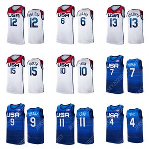 Equipo EE. UU. Tokio 2021 baloncesto 7 camisetas Durant 15 Booker Verano Azul oscuro Blanco Damian 6 Lillard Kevin Jayson 10 Tatum Devin Hombres Mujeres Jóvenes