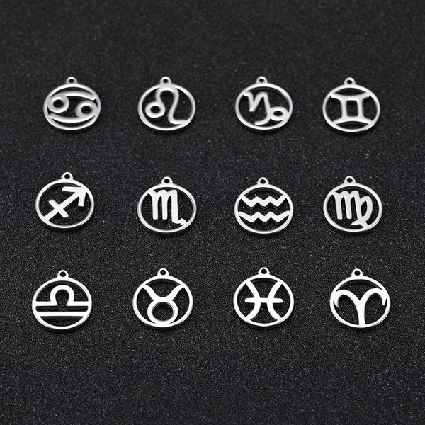 Teamer 12pcs Zodiac Floating Charms Acier Inoxydable Gémeaux Bélier Balance Taureau Douze Constellation Pendentif pour la Fabrication de Bijoux