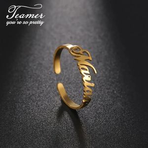 Teamer Aangepaste naamringen Verstelbaar Goud Kleur Roestvrij staal Gepersonaliseerde Ring Sieraden Dames Heren Familieringen Sieraden Cadeau 240315