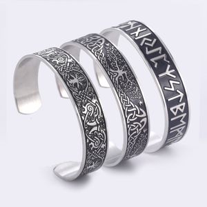Teamer Stainless Steel Nordic Viking Runes Bangle Wicca Amulet Vintage Tree of Life Cuff Bracelet Jewelry Gift for Men Women