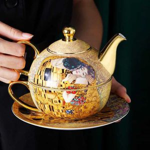 Teapot voor één Klimt Kiss Bona China theeset porselein Engels afternoon tea drinkwarepot single theekops cadeau voor vader