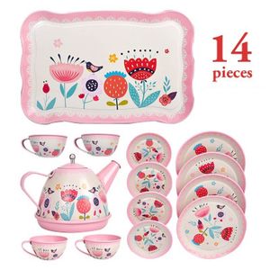 Tetera Taza de té Estilo británico Tarde Hojalata Cocina Niños Juego de té Juego de imaginación para niñas Juguetes LJ201009