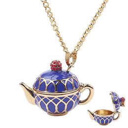 Théière collier tasse à thé haute qualité émail Bijoux tasse à thé pendentif longue chaîne collier ras du cou Bijoux Femme Bijuteria Women243m