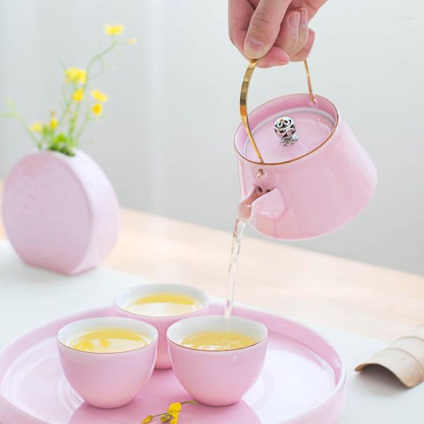 Théières Théière rose mignonne faite à la main, boîte-cadeau de cuisine créative, petit pichet à eau, récipient en céramique, théière infuseur à thé Ed50cf