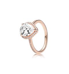 Scheurdruppel CZ Diamond 925 Silver Wedding Ring Originele doos voor Pandora 18K Rose Gold Water Druppels ingesteld voor dames4463027
