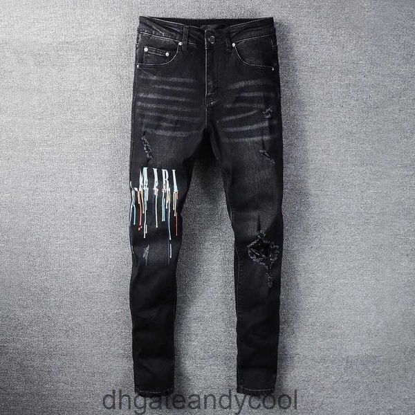 Larme homme Denim lavé amirres AW23 nouveau jean Patch pantalon de créateur jean noir coupe ajustée élastique Leggings amr mode hommes MMRK