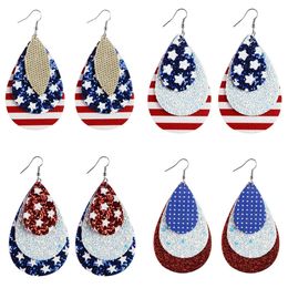 Boucles d'oreilles en cuir superposées avec drapeau de la fête de l'indépendance américaine en forme de larme, paillettes blanches et rouges, boucles d'oreilles pendantes à rayures, nouveau 2020 X0709 X0710