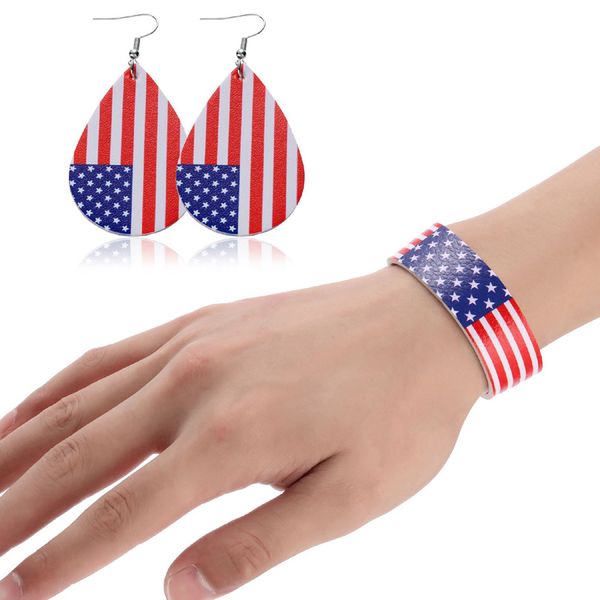 lágrima Joyas Pendientes de cuero Bandera americana Béisbol rugby fútbol Deportes Pulsera conjunto