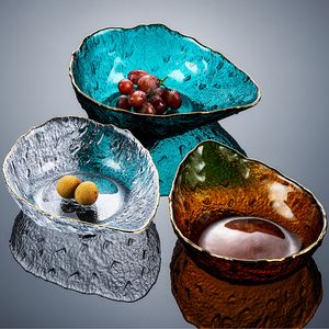 Cuenco de cristal en forma de lágrima para servir postre de frutas, dulces, ensalada de verduras, cuenco para mezclar con textura de gota de agua Vintage