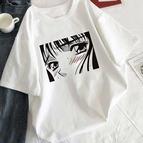 Tearful girl T-shirt esthétique style coréen blanc femme T-shirt graphiques Harajuku tee noir manga anime T-shirt femmes vêtements X0527