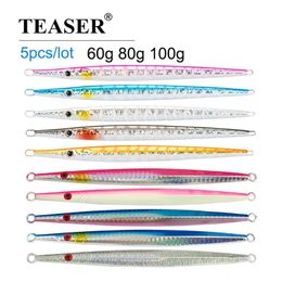 TEASER 5 stks/partij 60g80g100g Harde Metalen Potlood Fast Sink Jig Verticale Snelheid Pesca Shore Cast Jigging Vissen Kunstmatige Vis lokken 231225