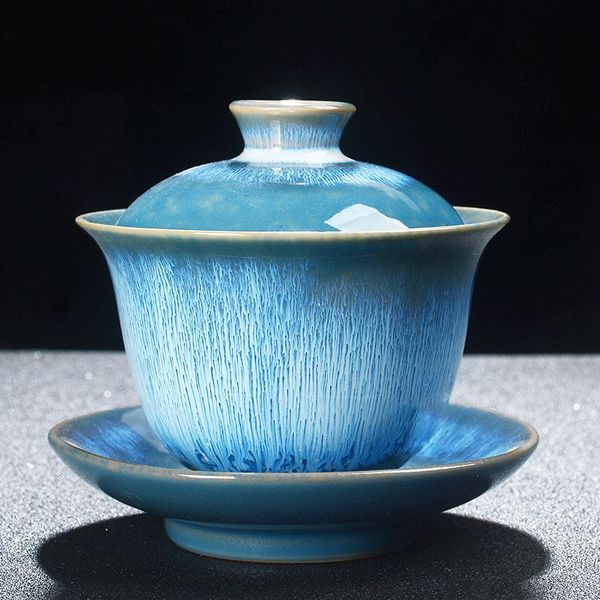 Teaware 175ml Porcelana de cerámica Gaiwan Teaware Juego de té de Kung Fu Taza Taza de té Tazón de té Juego de té Grande Porcelana Blanca Tazón de Tres Talentos