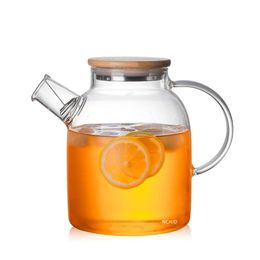 Théière en verre Borosilicate transparent 1L/1,8 l, grande théière transparente résistante à la chaleur, service à thé à fleurs, bouilloire Puer, tasse, outil de bureau et de maison