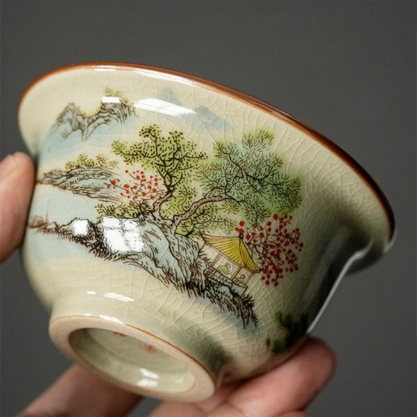 Taza de cerámica con apertura de paisaje chino, cerámica antigua, hermosas tazas Jingdezheng, juego de tazas de té, tazas de barco para la ceremonia del té