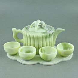 Tetera de té natural de té lantiano china tetera de piedra con tasa de jades tallado a mano y 4 tazas de té teaset utensilios de bebida saludable