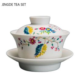 Service à thé chinois fait à la main en céramique Gaiwan tasse à thé peinte à la main motif de fleurs soupière à thé ménage thé voyage tasse personnelle 120 ml