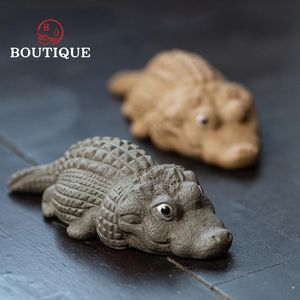 Teaware Créativité Crocodile Statue Ornements Yixing Violet Argile Thé Pet Sculpture Thé Figurine Artisanat Chinois Chanceux Thé Ensemble Décoration