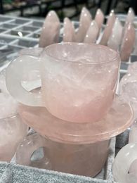 Theeservies Natuurlijke kristallen handgesneden rozenkwartsbeker Natuurlijke hoogwaardige helende kristallen theeset voor cadeaucollectie Craft Home Decor