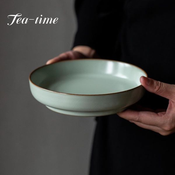 Teaware rétro pièce ouverte four Ru Table de brassage à sec fait à la main en céramique azur petit Pot portant plateau porte-théière accessoires de cérémonie du thé