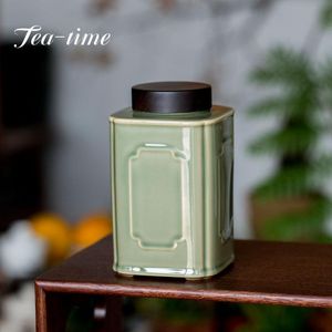 TEWARE RETRO YUE HOLLO CELADON BEGONIA POTA DE TE TE TEA TEAM ALMACENAMIENTO Frasco de fruta seca Cerámica sellada Caddies