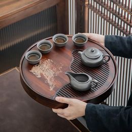 Teaware Round Bamboo Tea Tray Hoogwaardige Chinese Kungfu theeset Horse Patroon Tea Plaat Opslag Thee Board Cha Pan