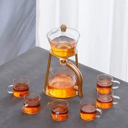 Teaware Sets 1 Set Glass Teapot Lazy Kungfu Tea Pot Semi-automatische druppel met Infuser Office Blooming Maker Iron Base