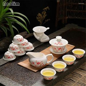 Juegos de té de 10/14 piezas Cerámica portátil China de huesos Gaiwán tetera tetera de porcelana blanca taza de té de taza de viaje chino