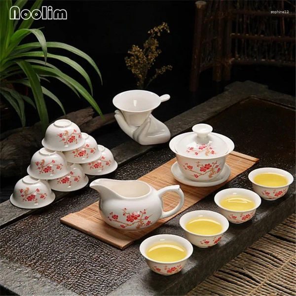 Ensembles de voies de thé 10 / 14pcs en céramique portable Chine Gaiwan Teachine de thé théière en porcelaine blanc tasse de thé de thé