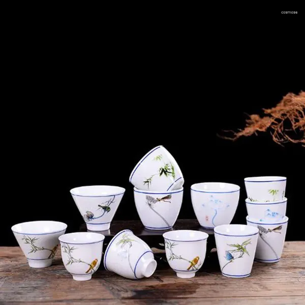 Juegos de tazas de té 10 unids/set taza de té de porcelana blanca juego de tazas de té Kungfu Artesanías hechas a mano tazón chino utensilios de cocina ceremonia cultural