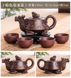 Teaware -sets 150 ml authentieke yixing draken theepot stelt 5 -stcs keramische paarse klei kung fu thee 4 kopjes handgemaakte zisha