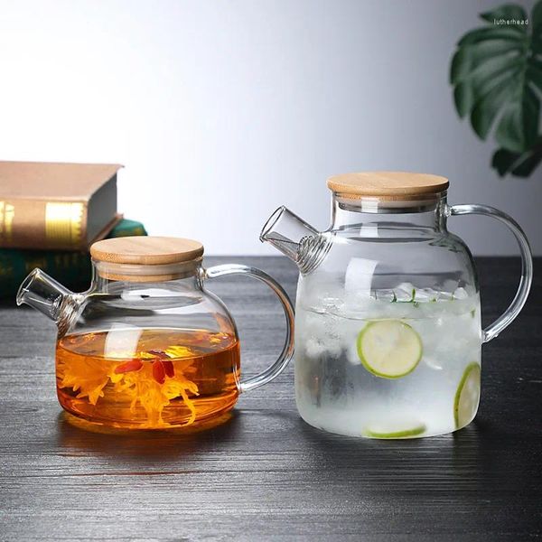 Ensembles de services à thé Ensemble de théière en verre Borosilicate 1L/1,8 L théières transparentes avec tasse bec de filtre amovible verres pour thé en fleurs en vrac