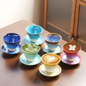 Teaware -sets 1 pc voortreffelijke retro thee Cup Kiltransformatie geborsteld vloeiend glazuur grove keramische gradiënt koffie latte bloem