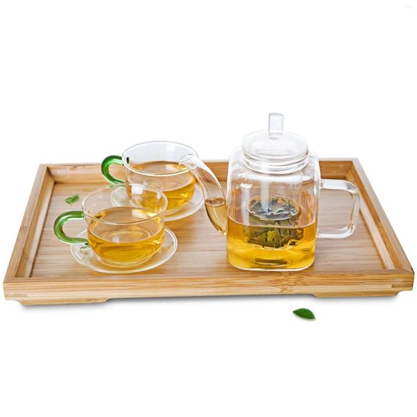 Ensembles de voies de thé 1x 6in1 Ensemble de thé en verre C- 375 ml Pot carré 2 140 ml Green S Handle Saucers à tasse à thé