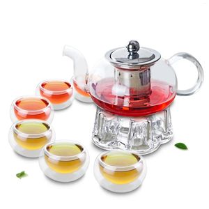Ensembles de voies de thé 1x 8in1 ensemble de thé à café B-625 ml Court-verre court en verre basse avec un filtre en acier inoxydable réchauffeur 6 tasse de couche à double paroi